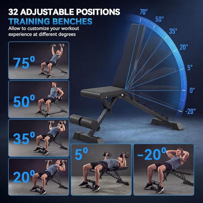 Strength Weight Bench 32 Adjustable Positions Training Benches - Heavy Duty Home Gym Equipment with 1300 LBS Weight Capacity Durable Steel Construction Incline Decline Bench for Full Body Workout