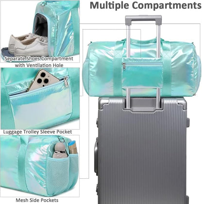 Gym Bag for Girls Sports Duffle Bag for Teen Girls Dance Bag with Shoes Compartment Wet Pocket Overnight Sleepover Bag Travel Duffle for Girls Teens
