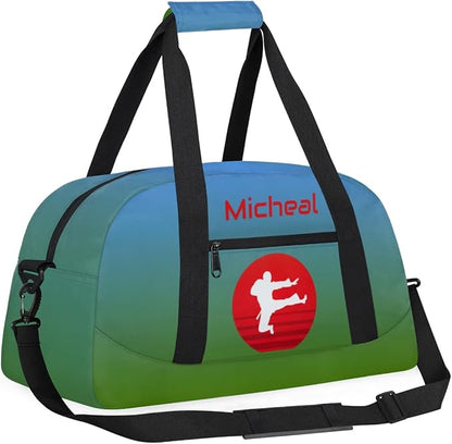 Personalized Martial Art Bag Duffel Bag for Boys Girls, Custom Taekwondo Karate Bag for Travel Weekender Practice Gradient Blue
