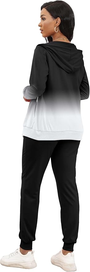 CLOCOR Track Suits for Women Set - Casual 2 Piece Outfits Sweatsuit Pocket Hoodies Long Sleeve with Patchwork Pants Set