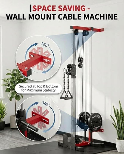 Wall Mounted Cable Machine for Home Gym, 19-Position High & Low Cable Machine with Dual Pulley System,LAT Pulldown, 400Lb Capacity, Space Saving Strength Training Equipment for Garage & Home