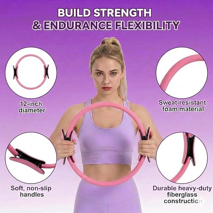 15PCS Pilates Kit for Home Workouts - Complete Set with Pilates Ring, Exercise Ball, Resistance Bands, Core Sliders & Workout Guide - Full Body Toning & Core Strength for Women Beginners
