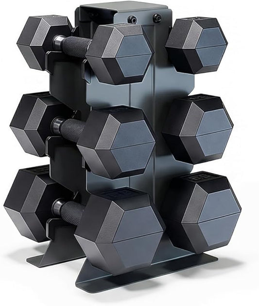 CAP Barbell Rubber Coated Hex Dumbbell Set with Vertical Rack | 100-300 lbs Free Weights Dumbbells Set for Home Gym | Multiple Options