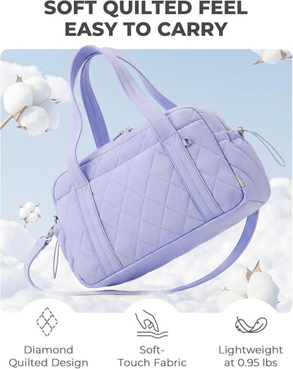 Percover Women Gym Bag with Toiletry Organizer Pouch, Quilted Workout Duffle with Compartments for Daily Fitness & Yoga, Locker-Friendly Soft Carry, Lavender Purple