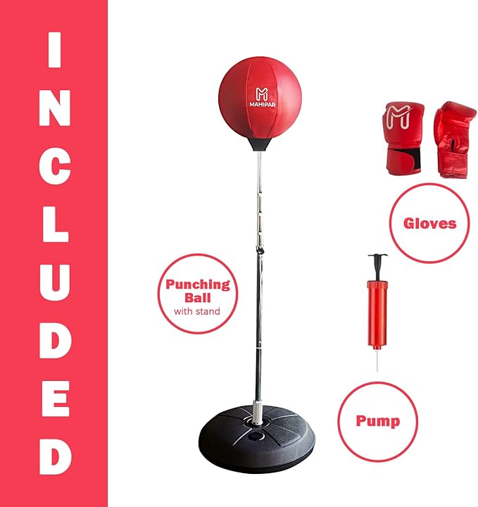 Punching Bag with Stand for Kickboxing, MMA & Reflex Training – Freestanding Heavy Bag Boxing Set with Speed Bag & Gloves – Adjustable Height for Adults & Teens – Great for Cardio