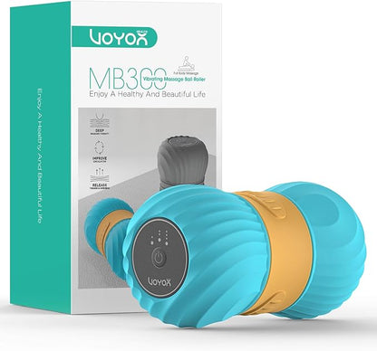 VOYOR-HEALTH Vibrating Peanut Massage Ball Roller, Electric Double Lacrosse Massage Ball with 4 Intensities for Muscle Pain Relief, Rechargeable Deep Tissue Massage, Yoga Sports Fitness MB300 (Blue)