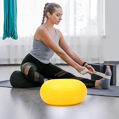 Uonlytech Portable Reusable Yoga Ball Core Exercise Ball with Thickened Inflatable Design Yellow Stability Training for Home Workout and Fitness