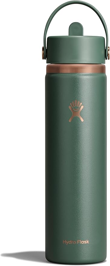 Hydro Flask Water Bottle - Insulated Stainless Steel - Wide Straw Lid, Non Spill, Leakproof in 24 Oz Forest Green Arc