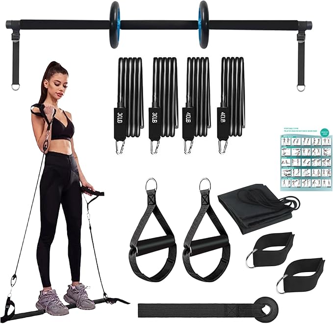 Pilates Bar Set - Pilates Exercise Kit, Pilates Resistance Bar | Portable Home Gym Pilates Bar Kit with Resistance Bands, Multifunctional Fitness Equipment for Full Body Training Home Gym