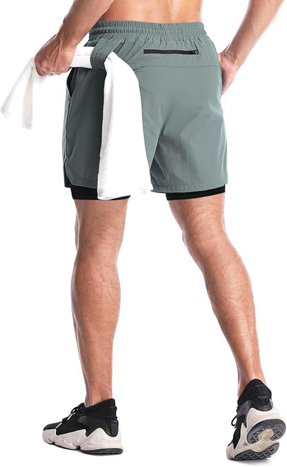 Aolesy Men's 2 in 1 Running Shorts 5" Workout Gym Athletic Shorts for Men Quick Dry Lightweight Training Shorts with Pockets