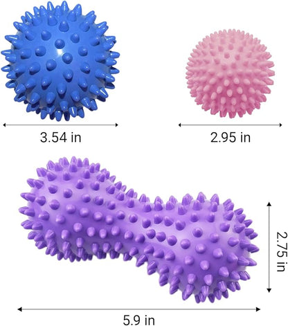 Spiky Peanut Massage Balls,4 Piece Hard Spiky Massage Ball Roller Set，Myofascial Release Ball，Foot Pain Relief, Muscle Therapy, Back Massage, Plantar Fasciitis Support
