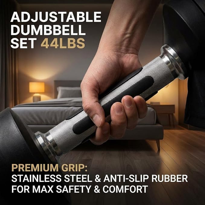 Adjustable Dumbbell Set 44lbs – 2-in-1 Home Gym Cast Iron Barbell & Dumbbell Kit with Carry Box, Stainless Steel Handles, 12 Weight Plates for Men Women Office Bedroom Full-Body Workout