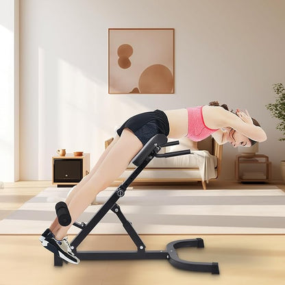 Roman Chair Hyperextension Bench, Hyperextension Bench for Strength Training Adjustable Back Extension Machine, Foldable Sit-Up Bench for Athletes, Core Work & Home Gym Workouts Fitness, 330 lbs Weight Capacity