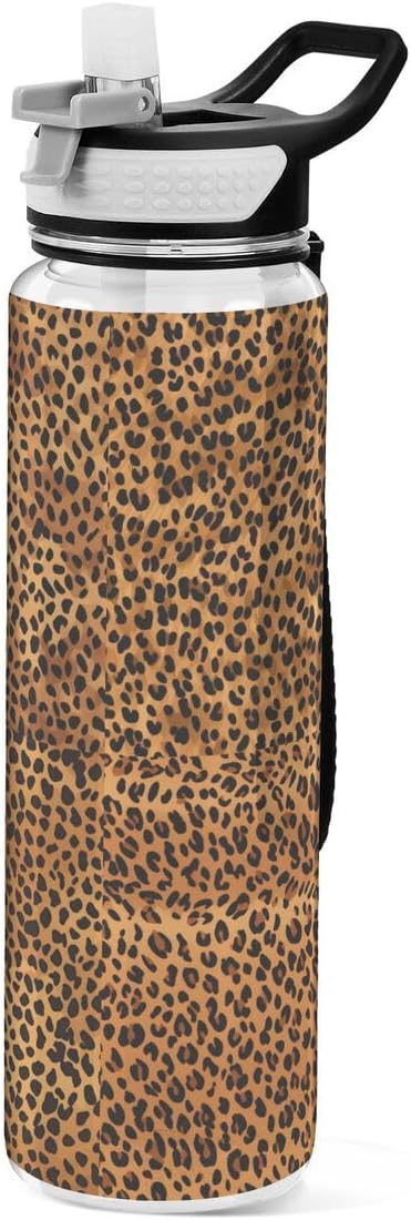 ALAZA Brown Leopard Print Hipster Sports Water Bottle with Straw Tritan Drink Bottle 32 oz BPA Free Reusable for Travel Outdoor Fitness