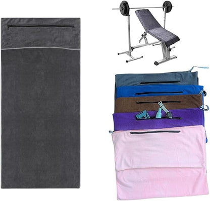 Angelica & Co Microfiber Fast Drying Gym Towel with Phone Pocket, Zipper, Fitness, Pilates, Yoga Mat Cover, Bench Cover, Camping - Brown L