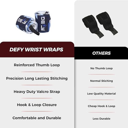 DEFY Fitness Wrist Wraps 18" Professional with Thumb Loops- Premium Quality, Strong Fastening Straps- Men & Women – Best for Weightlifting, Powerlifting,Strength Training