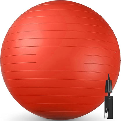 Exercise & Pilates Yoga Ball Anti-Burst and Slip Resistant - for Fitness, Pregnancy, Stability, Balance, Core Workout - Red Training Ball w/Quick Pump for Home Office Gym