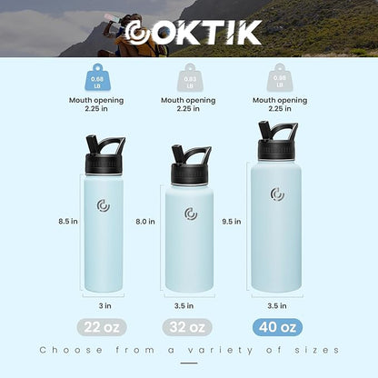 COKTIK 40oz Sports Water Bottle, Stainless Steel Water Bottle for Insulated, Reusable Travel Bottle, With Straw, With Handle Grip for Easy Carrying, Suitable for Cycling, Outdoor Vacations(FOG)