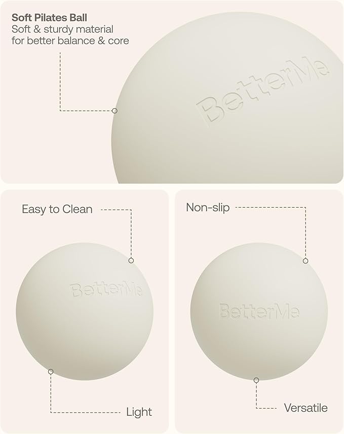 BetterMe Soft Pilates Ball – 8 Inch Mini Exercise Ball for Pilates, Yoga & Core Training – Small Stability Ball for Women – Portable Workout Tool