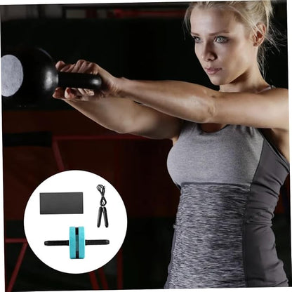 VOSAREA Ab Roller Wheel Fitness Exercise Wheel Set with Knee Pad and Jump Rope, Quiet Abdominal Roller for Core Strength Training, Blue and Black, Home Gym Calisthenics Equipment