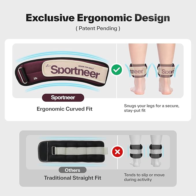 Sportneer Ankle Weights 0.5/1/2/3/5 LBS 1 Pair Wrist Leg Arm Weights for Women Men Kids Child with Adjustable Straps, Strength Weighted for Jogging Running Walking Fitness Gym Workout