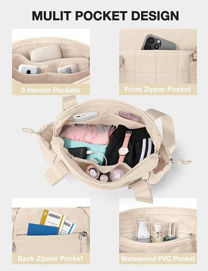 VUUDH Mini Gym Bag for Women Puffy Bag, Small Gym Bag with Coin Wallet, Lightweight Gym Tote Bag for Fitness, Work, Travel, Daily Commute,Camel