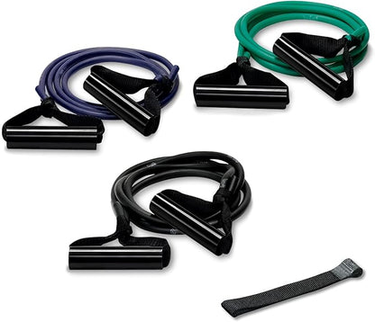 Exerband Triple Loop Exercise Intermediate Kit, 3 Unilateral Loop Tubes, 1 Web Anchor Strap with Metal Hook, and 1 Instruction Sheet - Portable Resistance Training Kit - Designed to Fit Any Standard