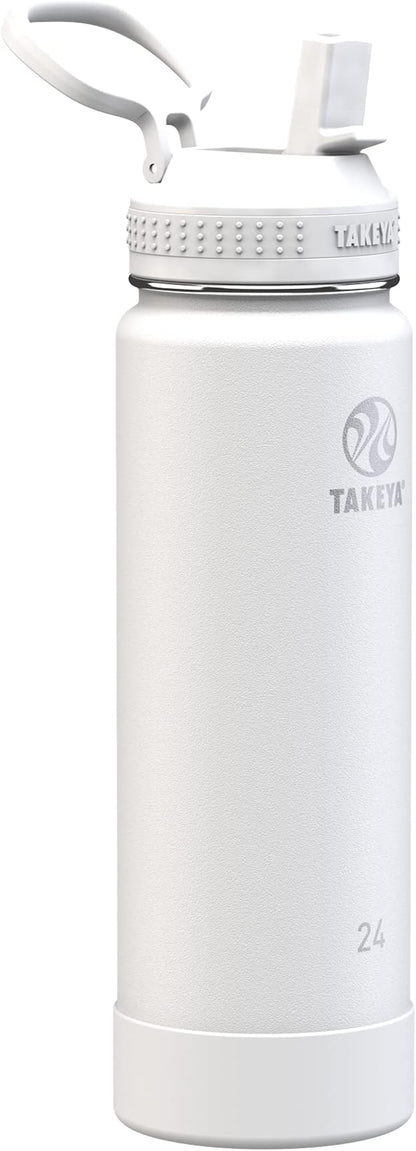 Takeya 24 oz Actives Stainless Steel Water Bottle with Straw Lid – Leakproof, Double-Wall Insulated, Keeps Drinks Cold 24 hrs/Hot 12 hrs, BPA-Free, Powder-Coated, Gym & Travel, Arctic