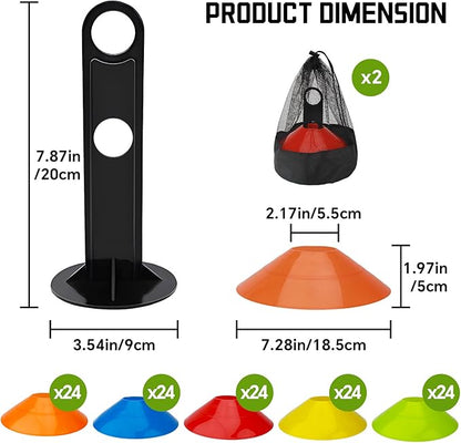 60/120 Pack Soccer Training Cones, Football Sport Cones Training Field Marker Agility Cones with Carry Bag and Holder for Drills, Basketball, Coaching, Practice Equipment, 5 Color