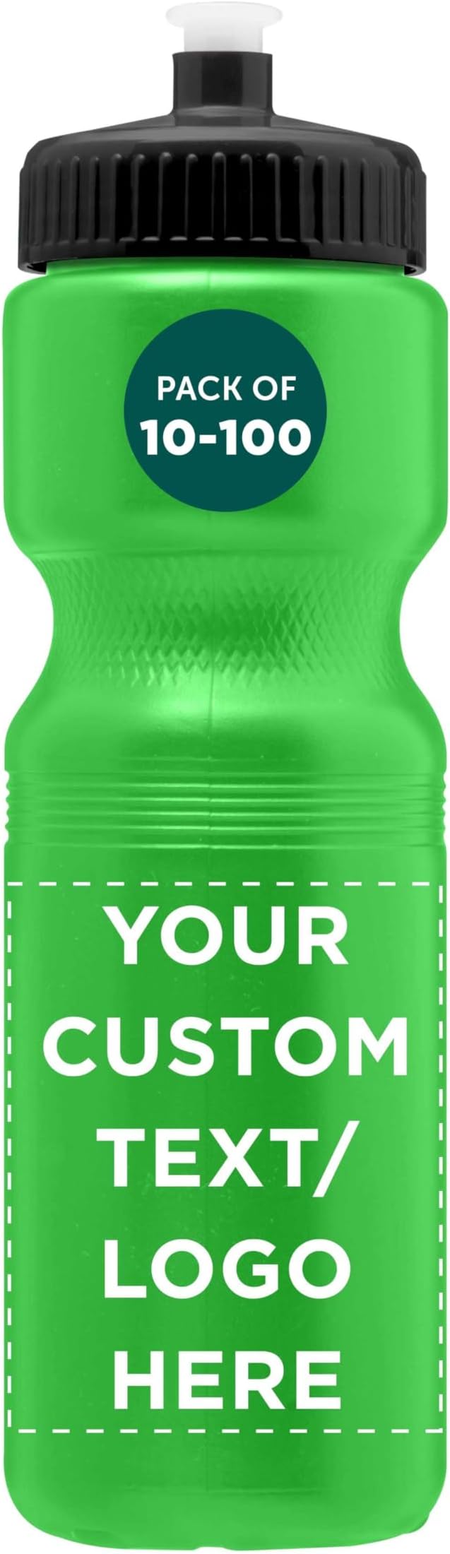 DISCOUNT PROMOS 28 oz. Custom Push Cap Plastic Water Bottles Set of 10/50/100, Personalized Bulk Pack - Perfect for Gym, Hiking, Camping, Outdoor Sports - Neon Green