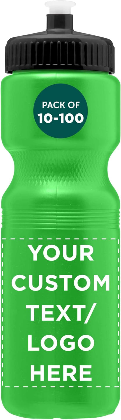 DISCOUNT PROMOS 28 oz. Custom Push Cap Plastic Water Bottles Set of 10/50/100, Personalized Bulk Pack - Perfect for Gym, Hiking, Camping, Outdoor Sports - Neon Green