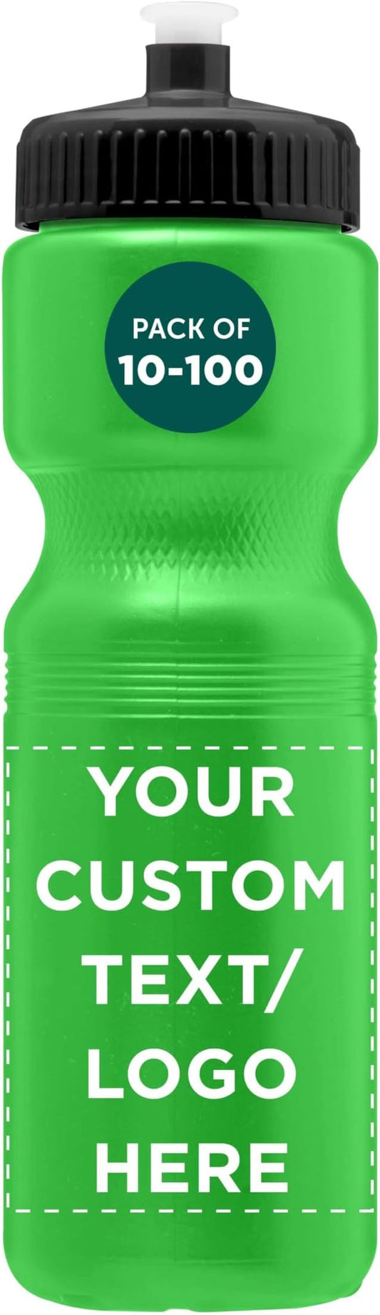 DISCOUNT PROMOS 28 oz. Custom Push Cap Plastic Water Bottles Set of 10/50/100, Personalized Bulk Pack - Perfect for Gym, Hiking, Camping, Outdoor Sports - Neon Green