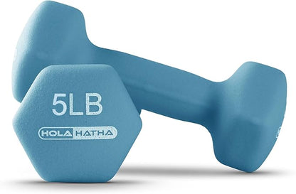 HolaHatha 2, 3, 5, 8, and 10 Pound Neoprene Dumbbell Free Hand Weight Set with Rack, Ideal for Home Exercises to Gain Tone and Definition, Pastel