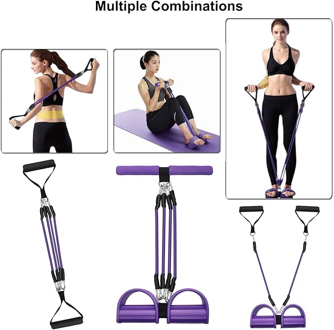 Upgrade 4-Tube Pedal Ankle Puller Resistance Bands, Pedal Puller Resistance Band with Handle for Home Gym,Yoga & Pilates,Ideal to Tone Arms,Abs,Waist Unisex Two