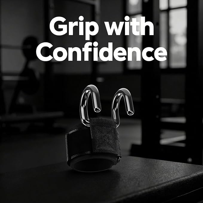 Weightlifting Hooks with Enhanced Grip, Metal Hooks and Thickened Wrist Support, Fitness Training Hooks for Barbell, Dumbbell, Pull-Up Bar, 7.9 X 5.9 X 2.4 in