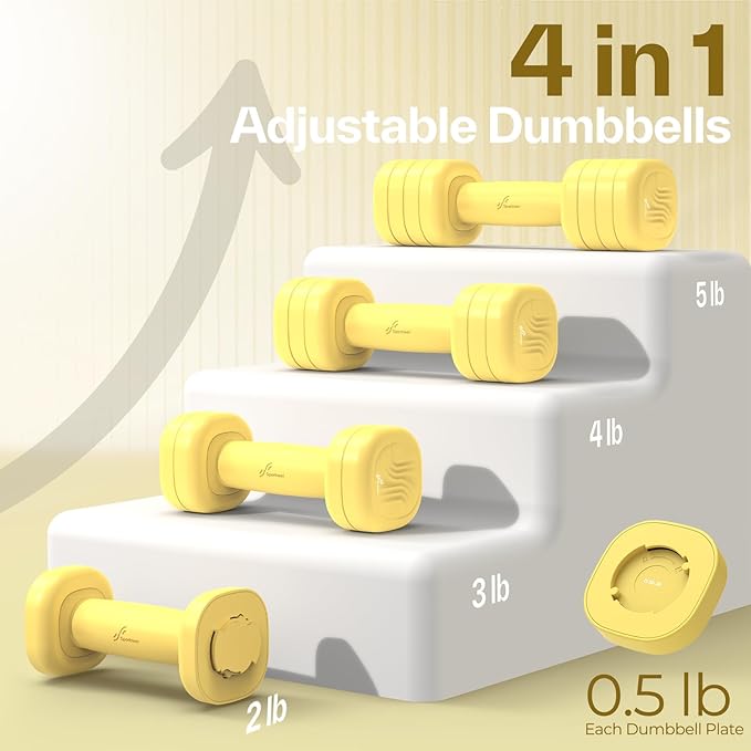 Adjustable Dumbbell Set of 2: Sportneer 4 in 1 Free Weights Dumbbells Set for Women, Hand Weights for Women at Home, Each 2lb 3lb 4lb 5lb Weights with Soft Rubber Handle for Home Gym Exercise Training