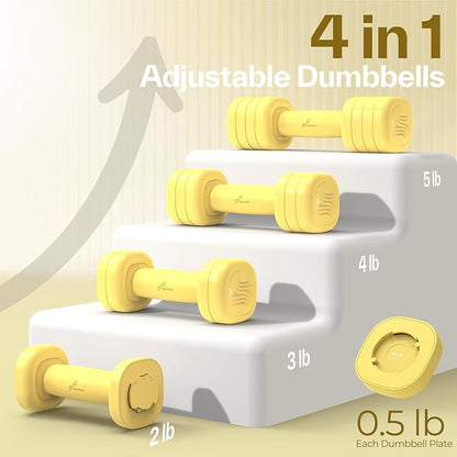 Adjustable Dumbbell Set of 2: Sportneer 4 in 1 Free Weights Dumbbells Set for Women, Hand Weights for Women at Home, Each 2lb 3lb 4lb 5lb Weights with Soft Rubber Handle for Home Gym Exercise Training