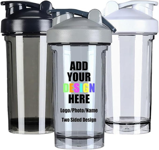 18 Oz Shaker Bottles for Gym, Custom Shaker Bottles with Your Name Photo, Customized Shaker Bottle with Logo for Indoor/Outdoor Workout, Gray
