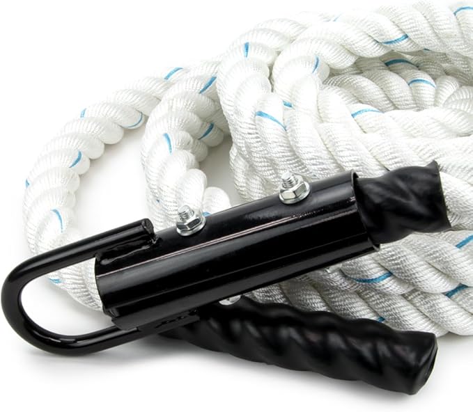 Crown Sporting Goods 1.5" Gym Climbing Rope for Adults - Poly Dacron Twist with Carabiner Eyehook - Strength Conditioning, Physical Education Fitness Equipment, Home Workout