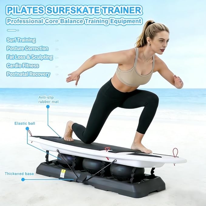Indoor Surf Trainer Machine with Balance Board, Home Gym Fitness Equipment for Core Strength, Agility and Coordination Training, Suitable for Surfing Skiing Practice