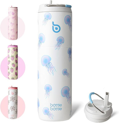 BOTTLE BOTTLE Insulated Water Bottle 24oz with Straw Lid and Handle for Sports Travel Gym Stainless Steel Water Bottles Double-Wall Vacuum Metal Leak Proof BPA-Free