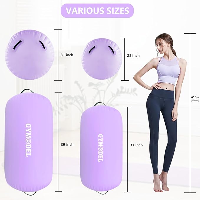 Air Roller Gymnastics Barrel Inflatable Tumbling Roller Air Mat, Air Barrel Gymnastics Tumble Track Mat with Pump for Backhandspring/Training Cheerleading/Yoga/Home and Outdoor Use