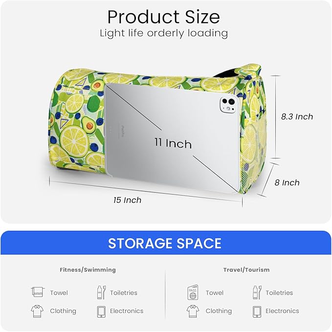 C&F BOGMOST Small Gym Bag for Women & Men,Small Lightweight Duffel Bag Carry On Bags Mini Duffel Travel Bag Waterproof Sports Bags for Workout/Sport/Trave,Fruit Lemon
