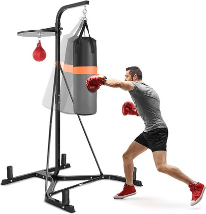 Goplus Punching Bag with Stand for Adults, Free-Standing Heavy Bag Stand with Height Adjustable Speed Bag for Boxing, Sandbag Rack Bracket Station for Home Gym Workout Fitness, Holds up to 220LBS