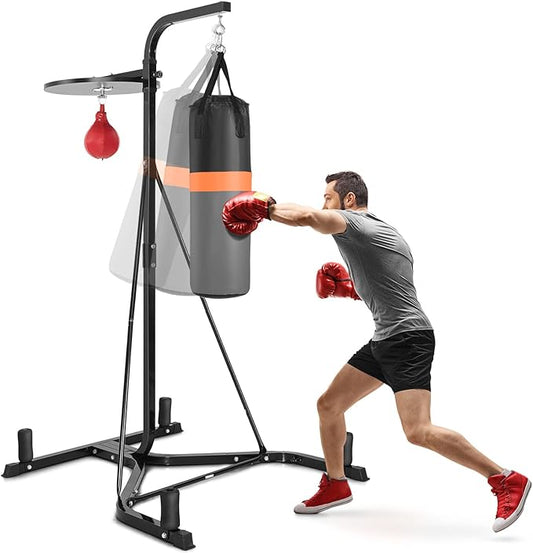 Goplus Punching Bag with Stand for Adults, Free-Standing Heavy Bag Stand with Height Adjustable Speed Bag for Boxing, Sandbag Rack Bracket Station for Home Gym Workout Fitness, Holds up to 220LBS