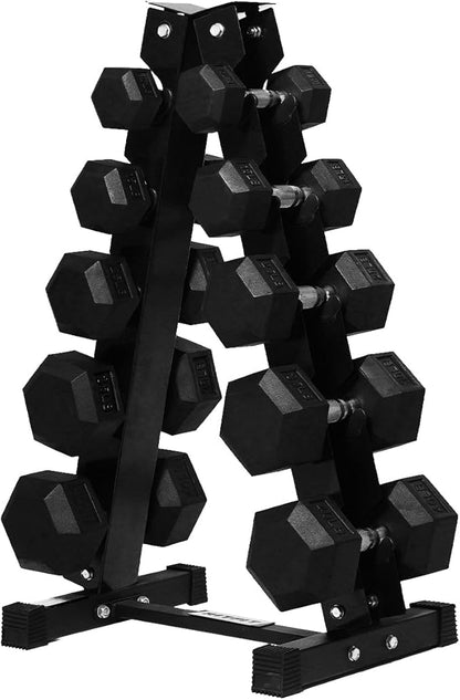 RitFit 250LB/300LB/350LB/550LB/650LB Rubber Hex Dumbbell Sets with Weights Rack, Multiple Color Choices Available, Great Gym Equipment for Home, Strength Training, Workouts