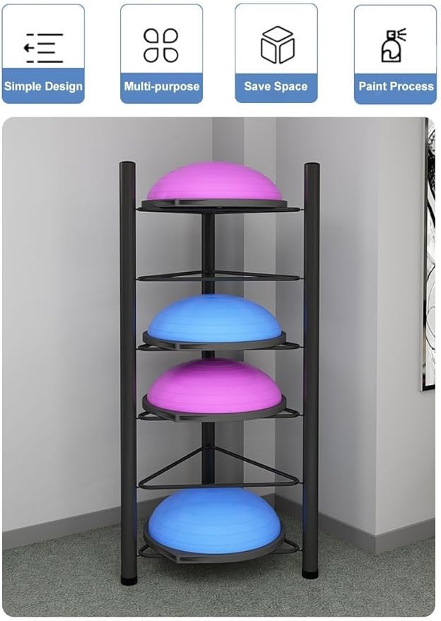 Organizer Rack Home Gym Exercise Half Balance Ball Trainer Holder Storage Rack - Home Fitness Gym Workout Equipment 3/5/6/7 Tier Floor Stand Corner Storage Organizer for Basketball Bowling Medicine Yo