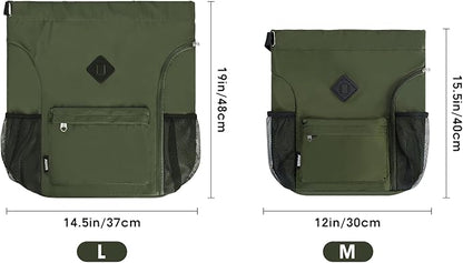 WANDF Drawstring Backpack Sports Gym Bag with Shoes Compartment, Water-Resistant String Backpack Cinch for Women Men (Small,Dark green)