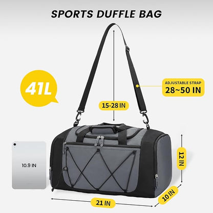 Vorspack Gym Bag for Men - 21 Inches Duffle Bag for Travel Lightweight Duffel Bag with Shoe Compartment Personal Item Travel Bag Weekender Bag for Travel Sports Gym - Grey