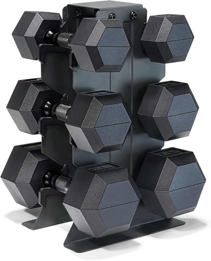 CAP Barbell Rubber Coated Hex Dumbbell Set with Vertical Rack | 100-300 lbs Free Weights Dumbbells Set for Home Gym | Multiple Options